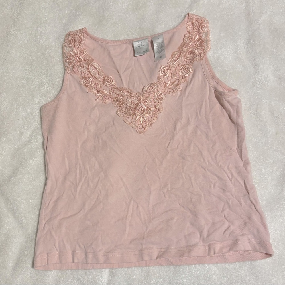 Pink laced top.